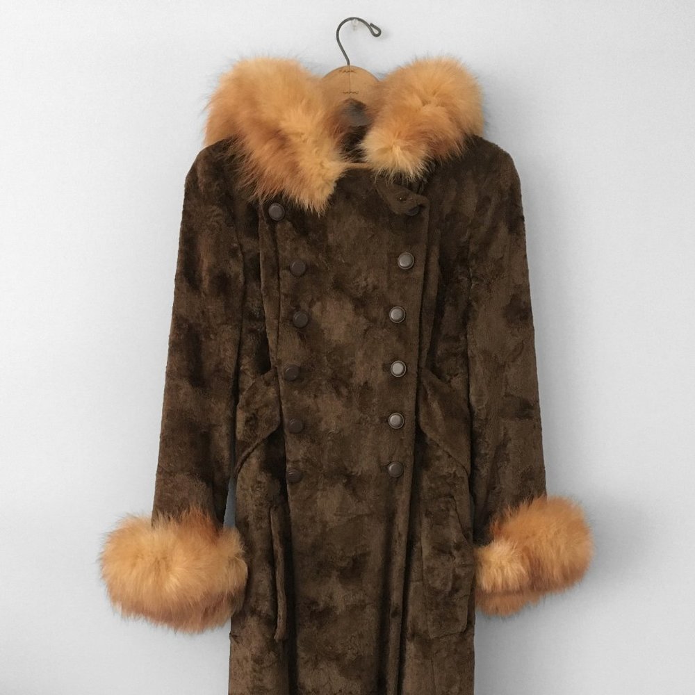 60s Vintage VELVET Peacoat with Fur Trimmed Hood & Cuffs